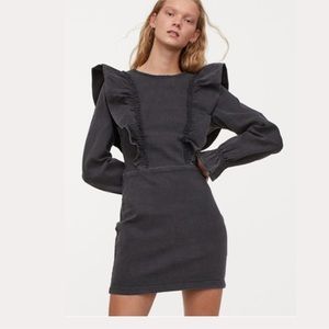 NWT H&M Flounce-Trimmed Denim Dress casual long sleeves new